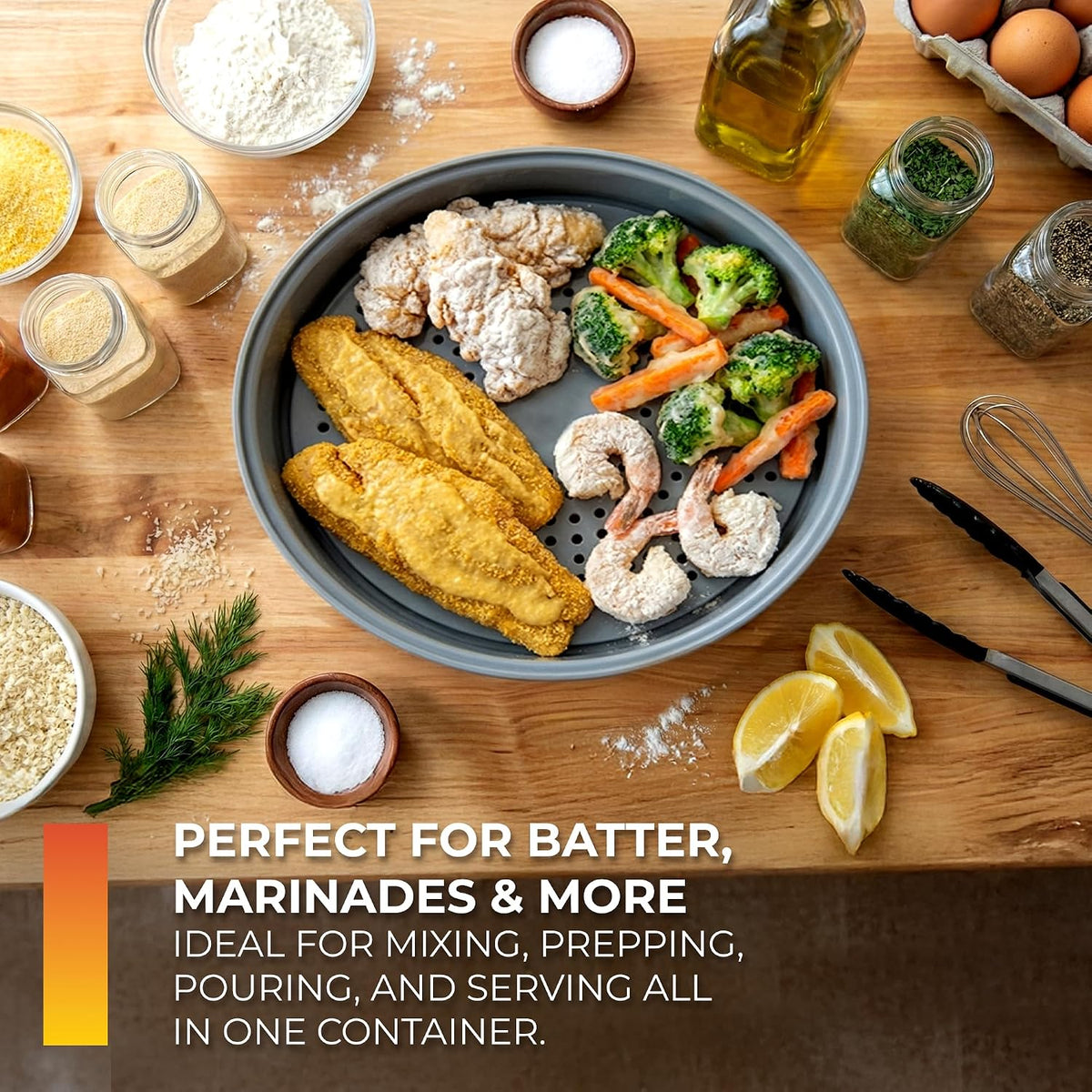 Collapsible Plastic Batter Bowl | Mess-Free Breading Shaker Container & Mixer | Ideal for Fish Fry, Fried Chicken, Onion Rings, Wings & More