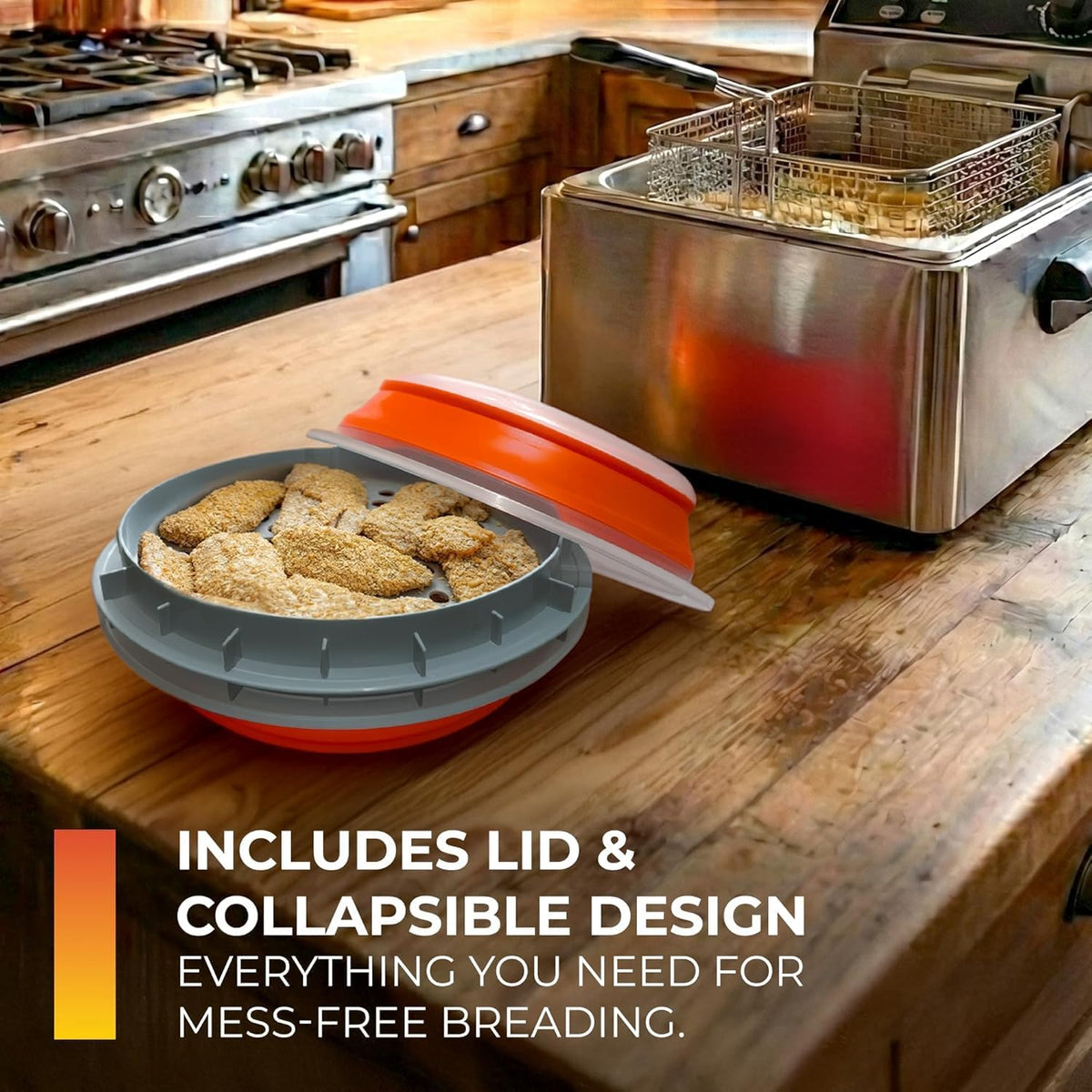 Collapsible Plastic Batter Bowl | Mess-Free Breading Shaker Container & Mixer | Ideal for Fish Fry, Fried Chicken, Onion Rings, Wings & More