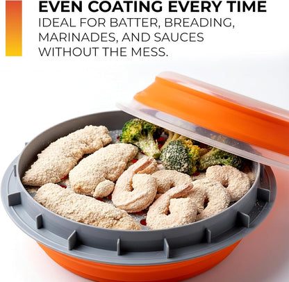 Collapsible Plastic Batter Bowl | Mess-Free Breading Shaker Container & Mixer | Ideal for Fish Fry, Fried Chicken, Onion Rings, Wings & More