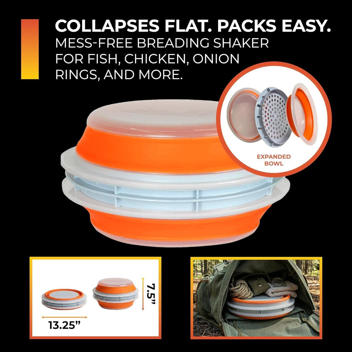 Collapsible Plastic Batter Bowl | Mess-Free Breading Shaker Container & Mixer | Ideal for Fish Fry, Fried Chicken, Onion Rings, Wings & More