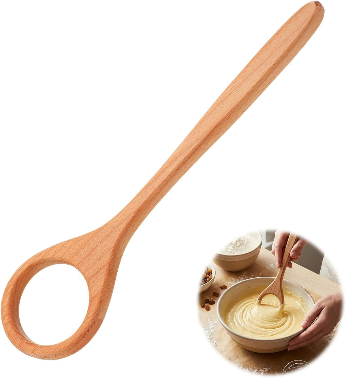 12 Inch Wooden Danish Dough Whisk, Sourdough Whisk Bread Whisking Tool for Mixing, Sourdough Stirrer Mixer for Egg Flour Pizza Pastries, Bread Baking Supplies