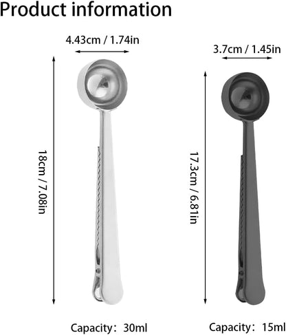 Coffee Scoop,Stainless Steel Coffee Scoop Clip,Coffee Spoon Measuring,for Ground Coffee and Beans,Set of 2(15ml/Black+30ml/Silver).