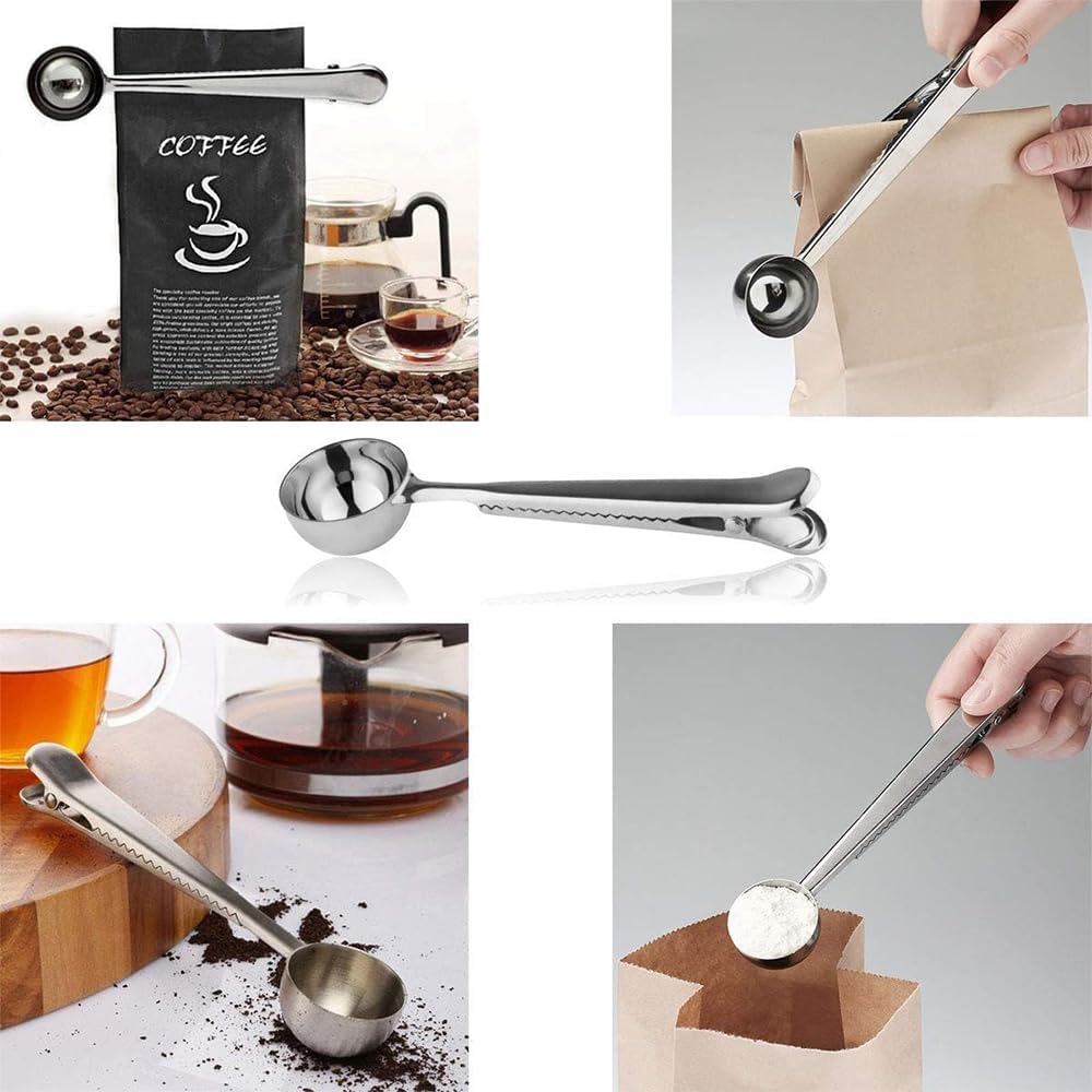 Coffee Scoop,Stainless Steel Coffee Scoop Clip,Coffee Spoon Measuring,for Ground Coffee and Beans,Set of 2(15ml/Black+30ml/Silver).