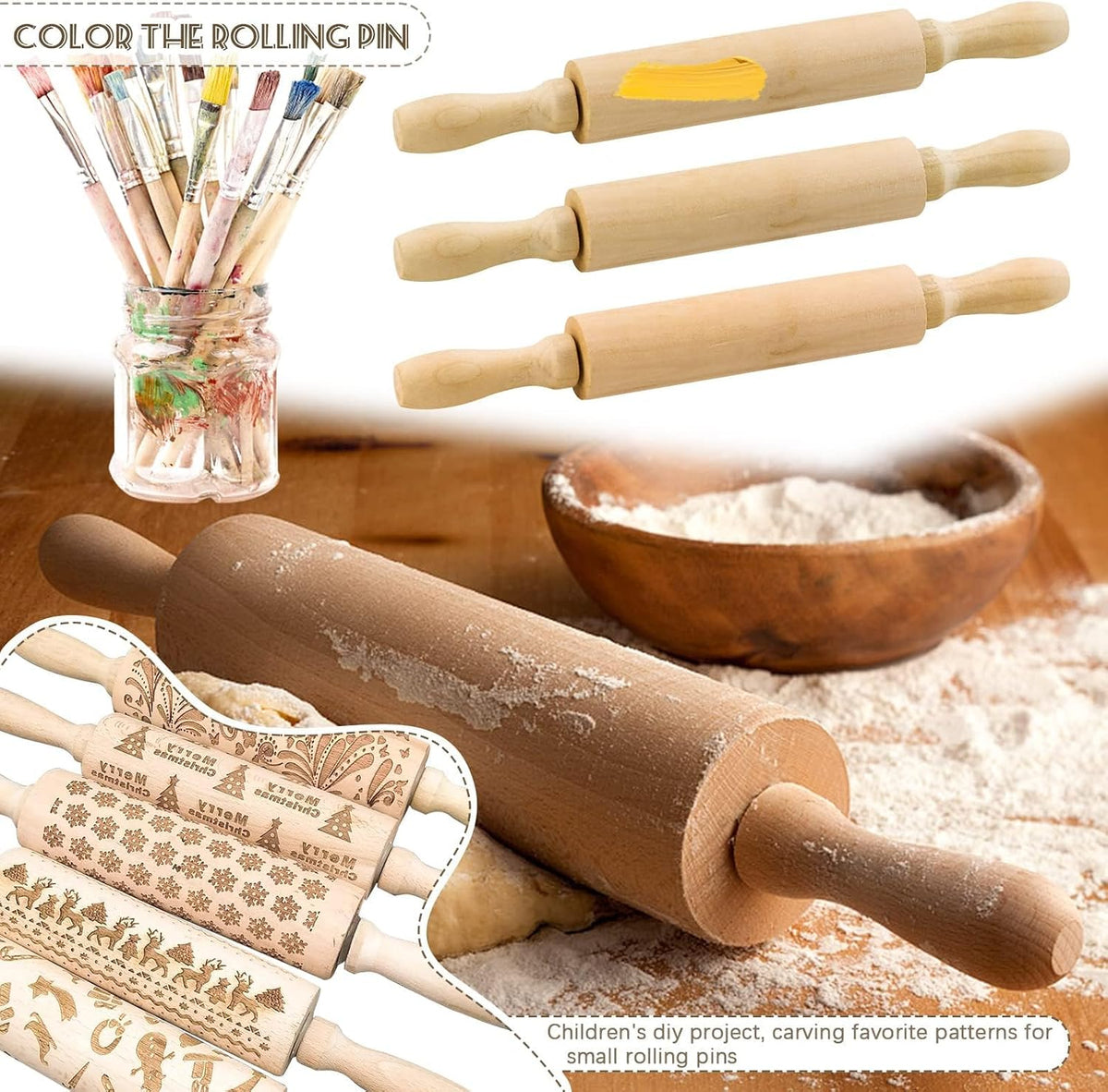 6 Pack 8 Inch Mini Wooden Rolling Pins for Kids Craft