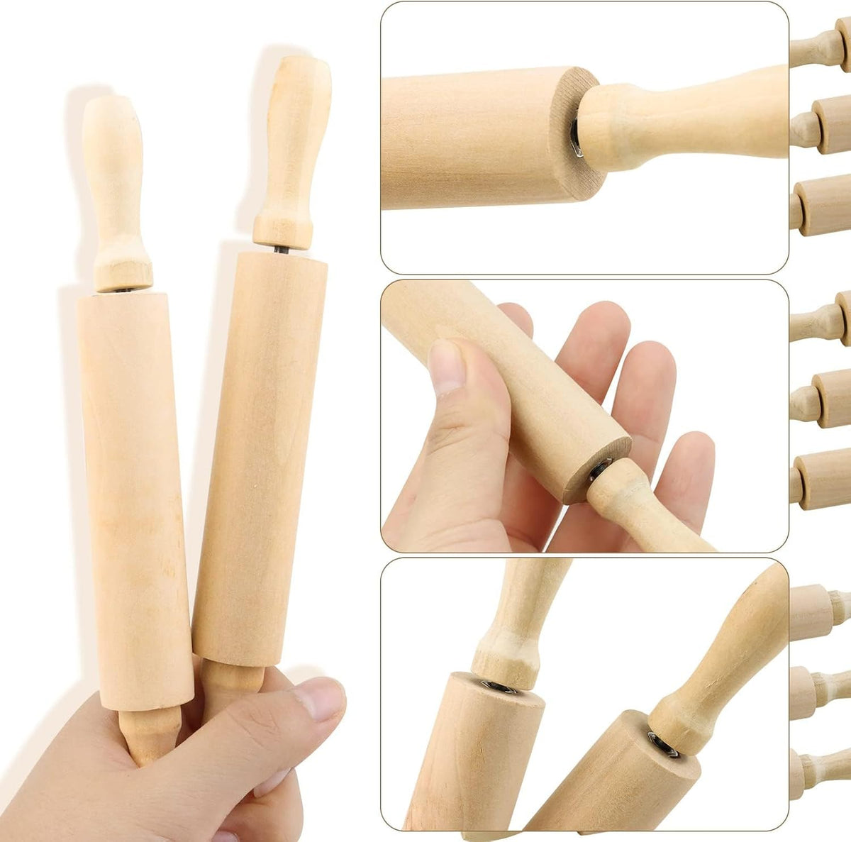 6 Pack 8 Inch Mini Wooden Rolling Pins for Kids Craft