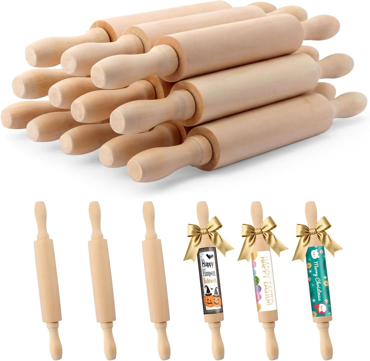 6 Pack 8 Inch Mini Wooden Rolling Pins for Kids Craft
