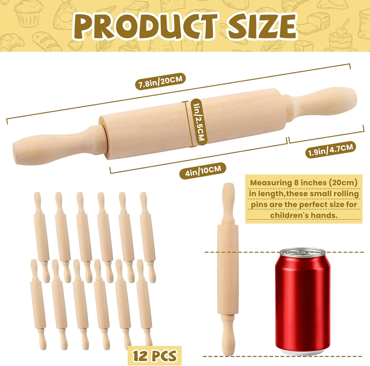 6 Pack 8 Inch Mini Wooden Rolling Pins for Kids Craft