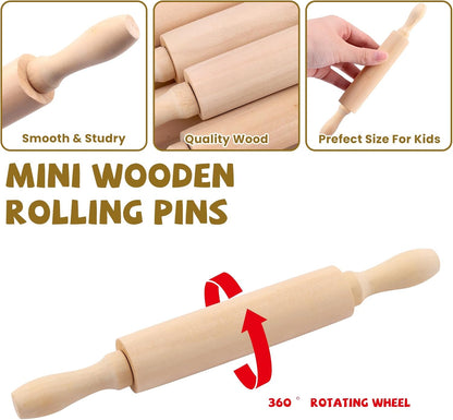 6 Pack 8 Inch Mini Wooden Rolling Pins for Kids Craft