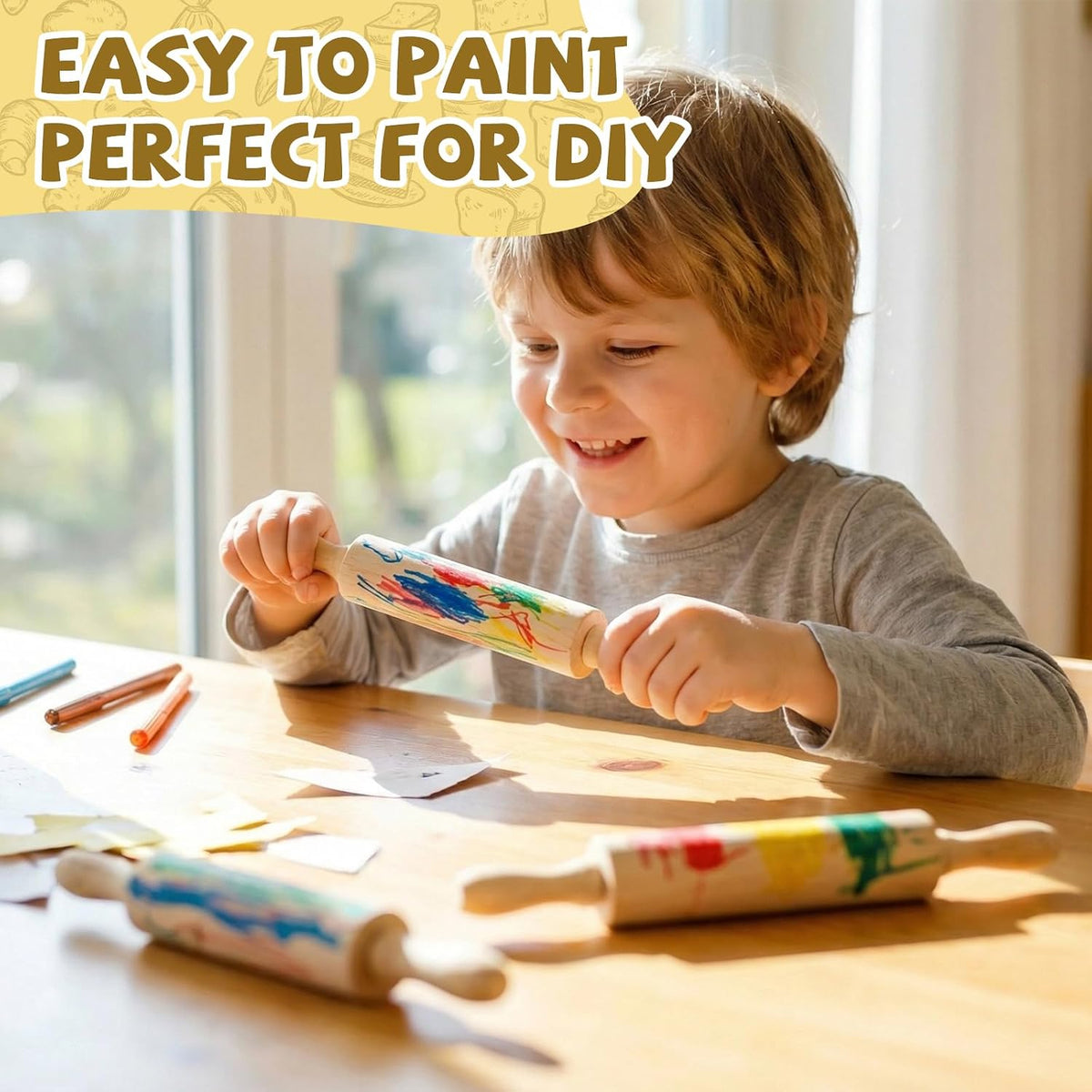 6 Pack 8 Inch Mini Wooden Rolling Pins for Kids Craft