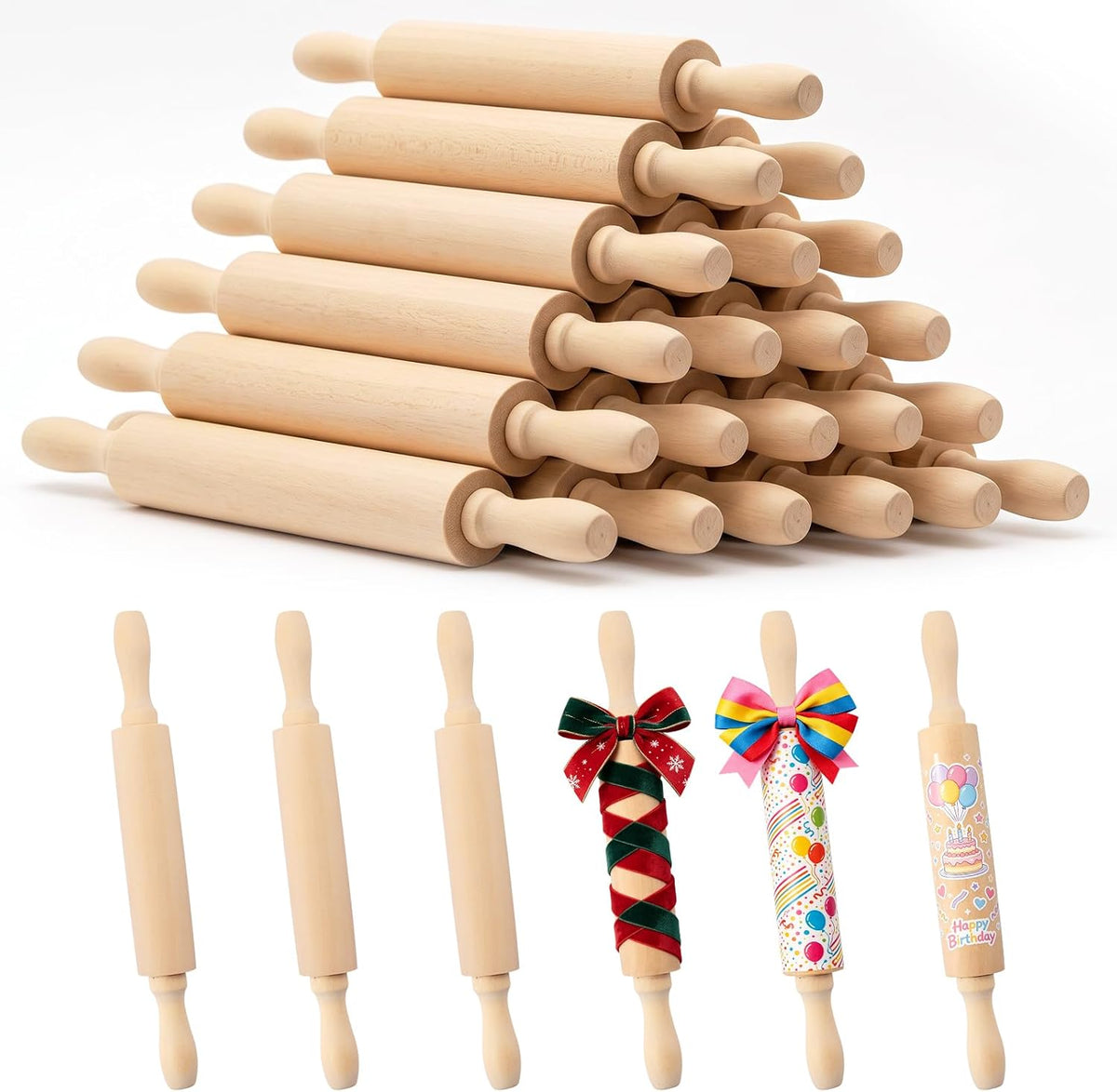 6 Pack 8 Inch Mini Wooden Rolling Pins for Kids Craft