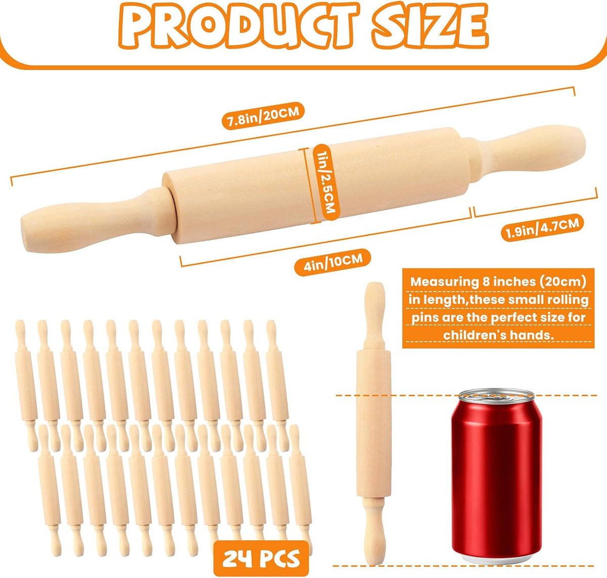 6 Pack 8 Inch Mini Wooden Rolling Pins for Kids Craft