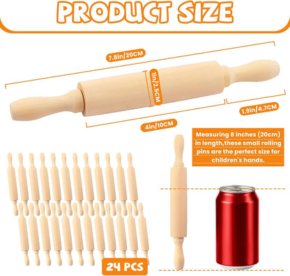 6 Pack 8 Inch Mini Wooden Rolling Pins for Kids Craft