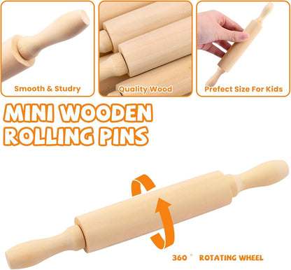 6 Pack 8 Inch Mini Wooden Rolling Pins for Kids Craft