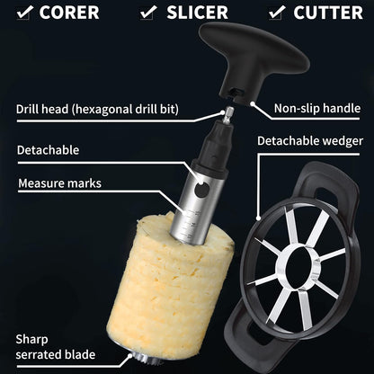 Newness Pineapple Corer Cutter, [Upgraded, Electric & Manual] Stainless Steel Fruit Pineapple Slicer with Electric Drill Accessory [Easier & Faster], Sturdy Pineapple Core Remover Kitchen Tool