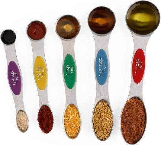 Magnetic Measuring Spoons Set Stainless Steel Dual Sided Stackable Teaspoon | for Measuring Dry and Liquid Ingredients