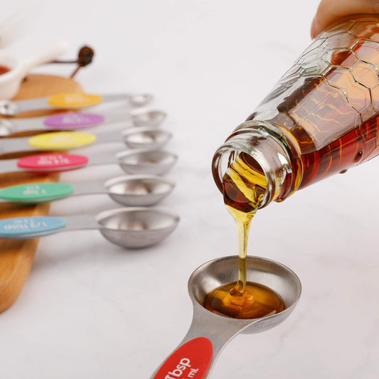 Magnetic Measuring Spoons Set Stainless Steel Dual Sided Stackable Teaspoon | for Measuring Dry and Liquid Ingredients