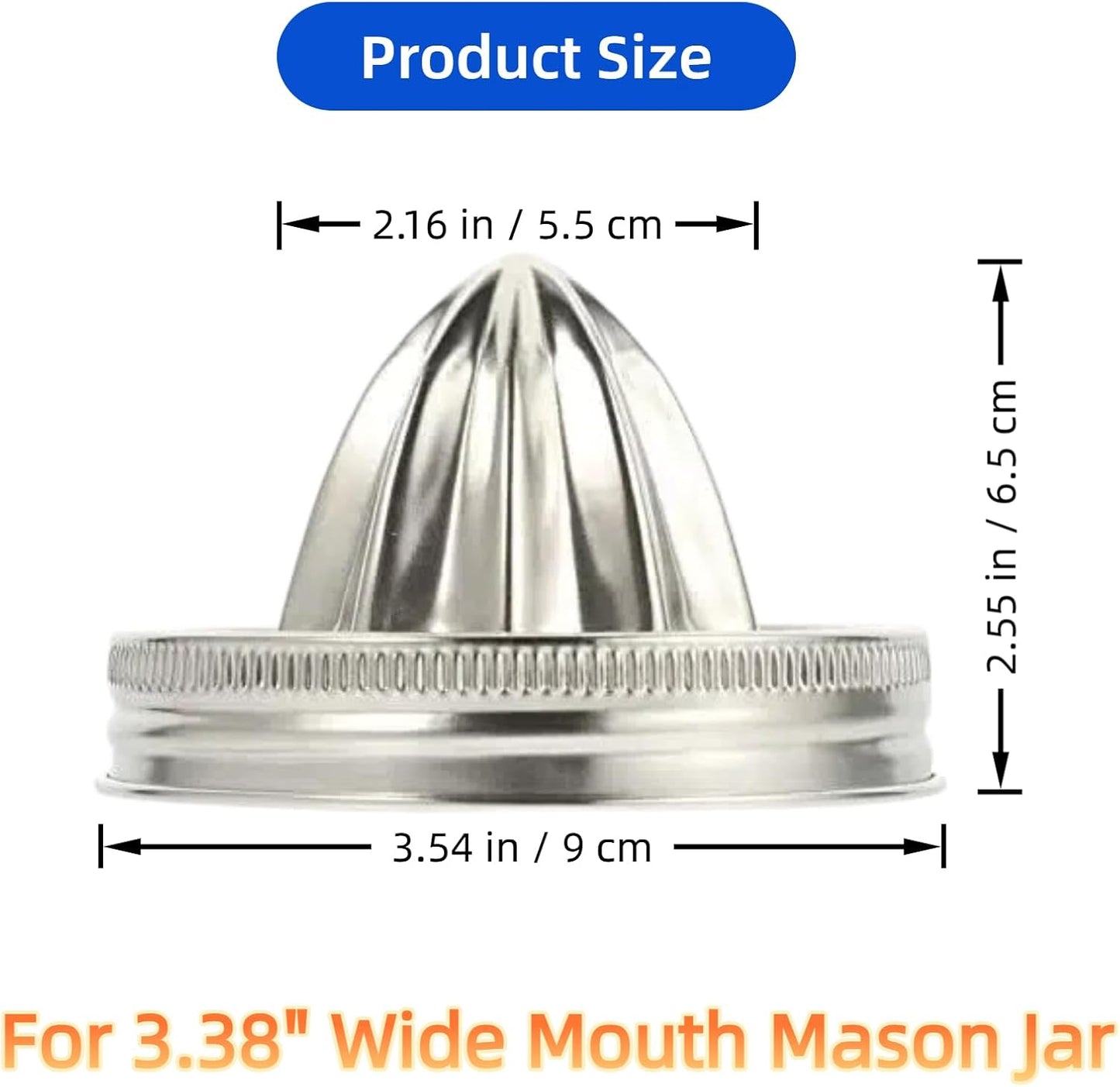 2 Pcs Juicer Lid for Mason Jar 3.38 inch Wide Mouth Stainless Steel Orange Lemon Hand Squeezer Manual Juicers