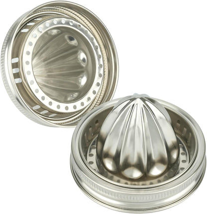 2 Pcs Juicer Lid for Mason Jar 3.38 inch Wide Mouth Stainless Steel Orange Lemon Hand Squeezer Manual Juicers