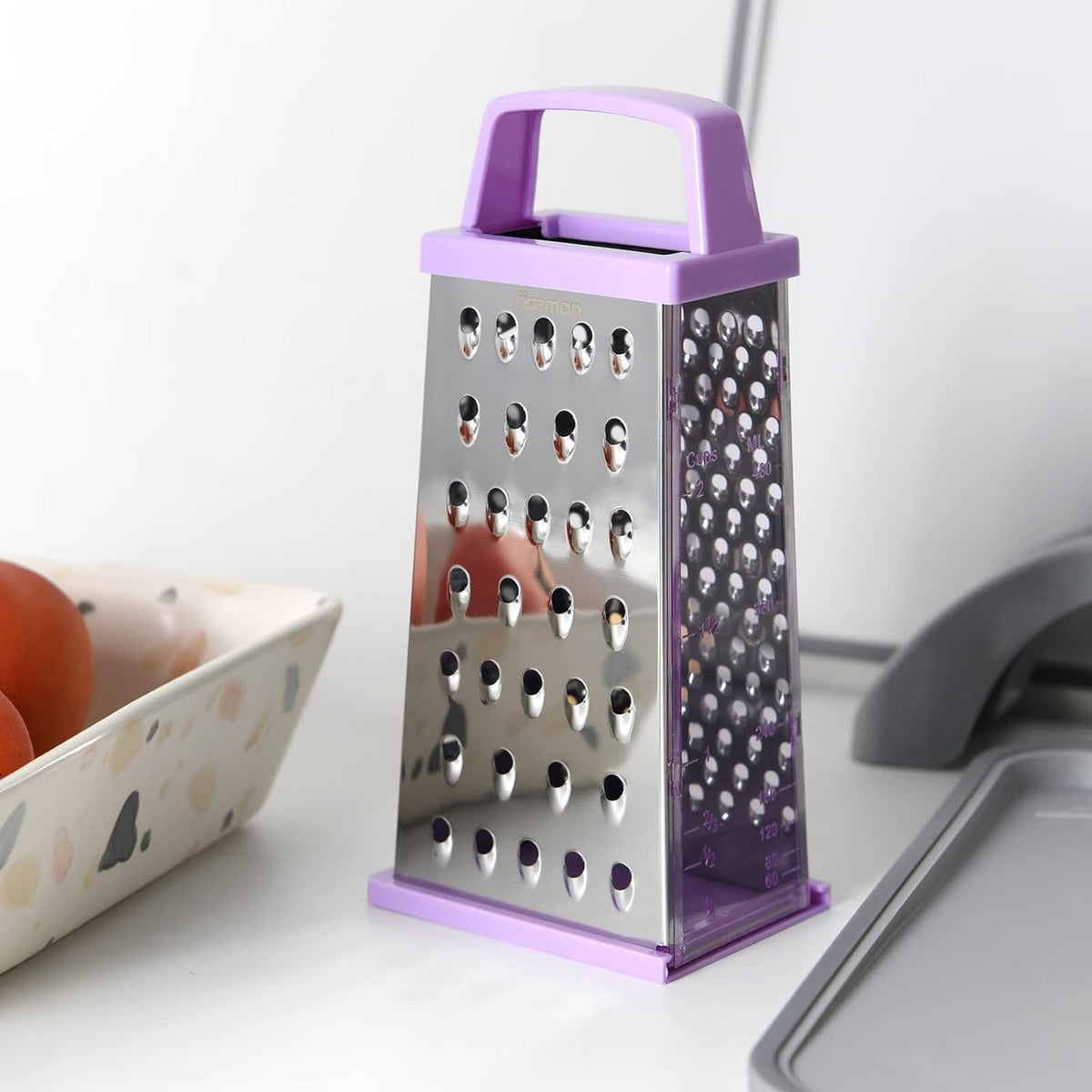Four-Sided Vegetable Grater | Box Cheese Grater | Stainless Steel Handheld Grater, Slicer, Chopper, Zester for Vegetables, Cheese, Chocolate | 4 Kitchen Functions (color may vary)