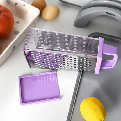 Four-Sided Vegetable Grater | Box Cheese Grater | Stainless Steel Handheld Grater, Slicer, Chopper, Zester for Vegetables, Cheese, Chocolate | 4 Kitchen Functions (color may vary)