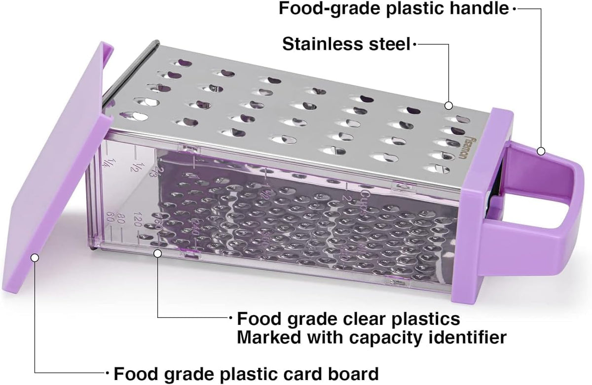 Four-Sided Vegetable Grater | Box Cheese Grater | Stainless Steel Handheld Grater, Slicer, Chopper, Zester for Vegetables, Cheese, Chocolate | 4 Kitchen Functions (color may vary)