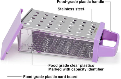 Four-Sided Vegetable Grater | Box Cheese Grater | Stainless Steel Handheld Grater, Slicer, Chopper, Zester for Vegetables, Cheese, Chocolate | 4 Kitchen Functions (color may vary)