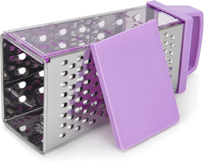 Four-Sided Vegetable Grater | Box Cheese Grater | Stainless Steel Handheld Grater, Slicer, Chopper, Zester for Vegetables, Cheese, Chocolate | 4 Kitchen Functions (color may vary)
