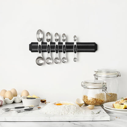 Stainless Steel Magnetic Measuring Spoons Set of 8, Black | Dual Sided Metal Teaspoon & Tablespoon Measuring Spoons with Leveler for Dry & Liquid Ingredients, Nesting, Dishwasher Safe