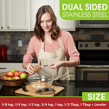 Stainless Steel Magnetic Measuring Spoons Set of 8, Black | Dual Sided Metal Teaspoon & Tablespoon Measuring Spoons with Leveler for Dry & Liquid Ingredients, Nesting, Dishwasher Safe