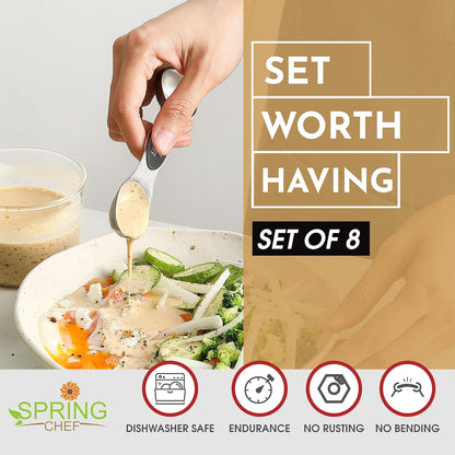 Stainless Steel Magnetic Measuring Spoons Set of 8, Black | Dual Sided Metal Teaspoon & Tablespoon Measuring Spoons with Leveler for Dry & Liquid Ingredients, Nesting, Dishwasher Safe