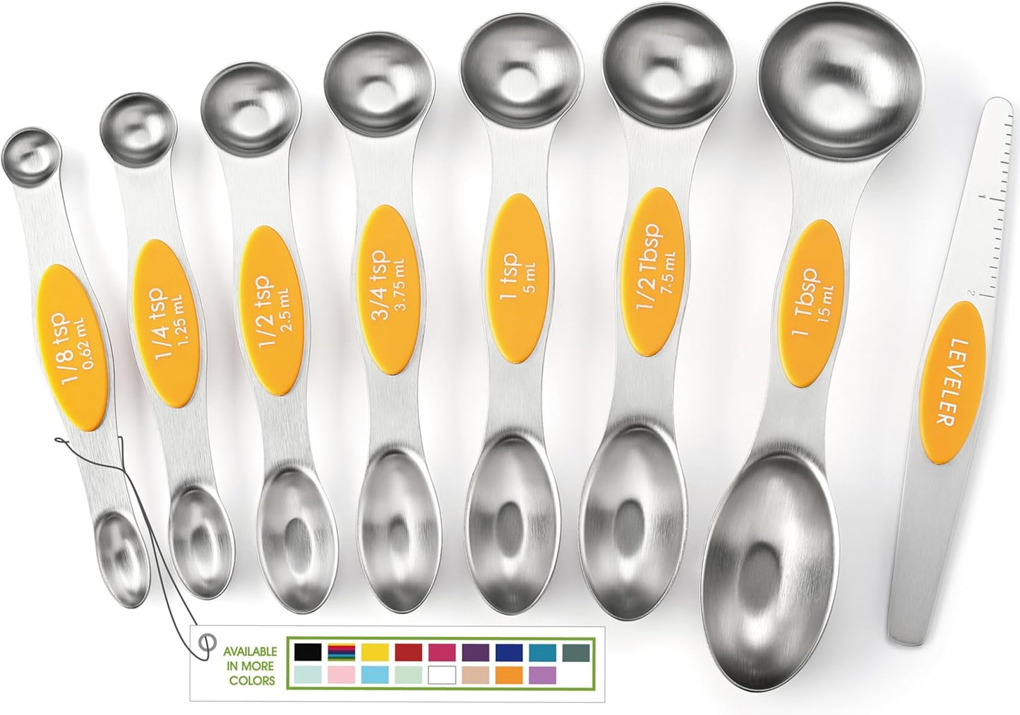 Stainless Steel Magnetic Measuring Spoons Set of 8, Black | Dual Sided Metal Teaspoon & Tablespoon Measuring Spoons with Leveler for Dry & Liquid Ingredients, Nesting, Dishwasher Safe