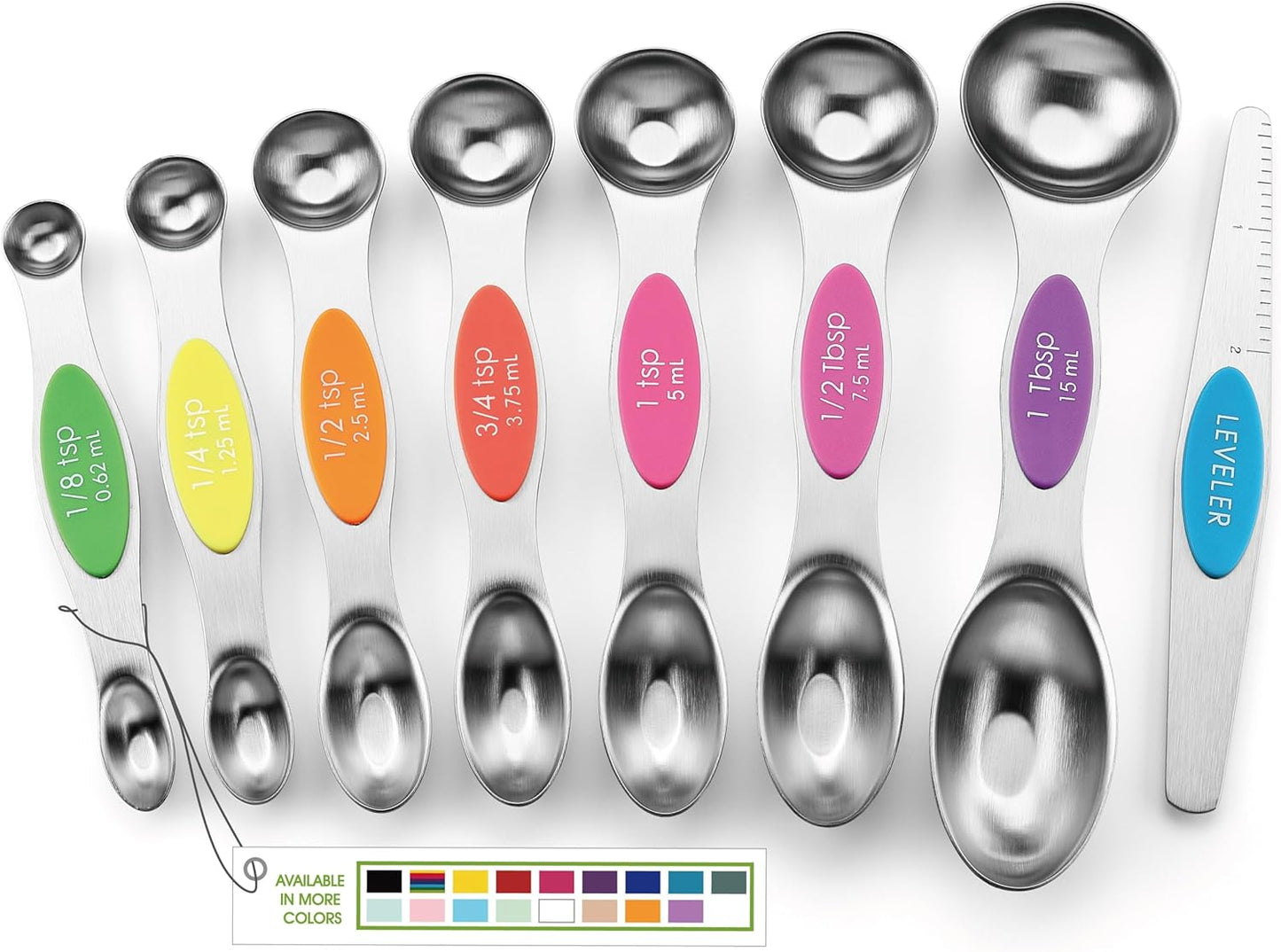 Stainless Steel Magnetic Measuring Spoons Set of 8, Black | Dual Sided Metal Teaspoon & Tablespoon Measuring Spoons with Leveler for Dry & Liquid Ingredients, Nesting, Dishwasher Safe