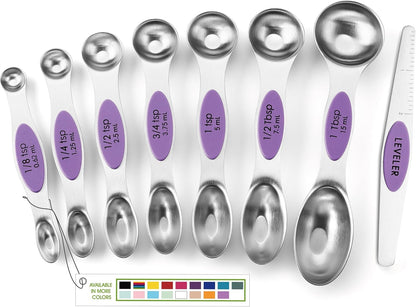 Stainless Steel Magnetic Measuring Spoons Set of 8, Black | Dual Sided Metal Teaspoon & Tablespoon Measuring Spoons with Leveler for Dry & Liquid Ingredients, Nesting, Dishwasher Safe