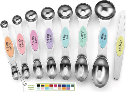 Stainless Steel Magnetic Measuring Spoons Set of 8, Black | Dual Sided Metal Teaspoon & Tablespoon Measuring Spoons with Leveler for Dry & Liquid Ingredients, Nesting, Dishwasher Safe