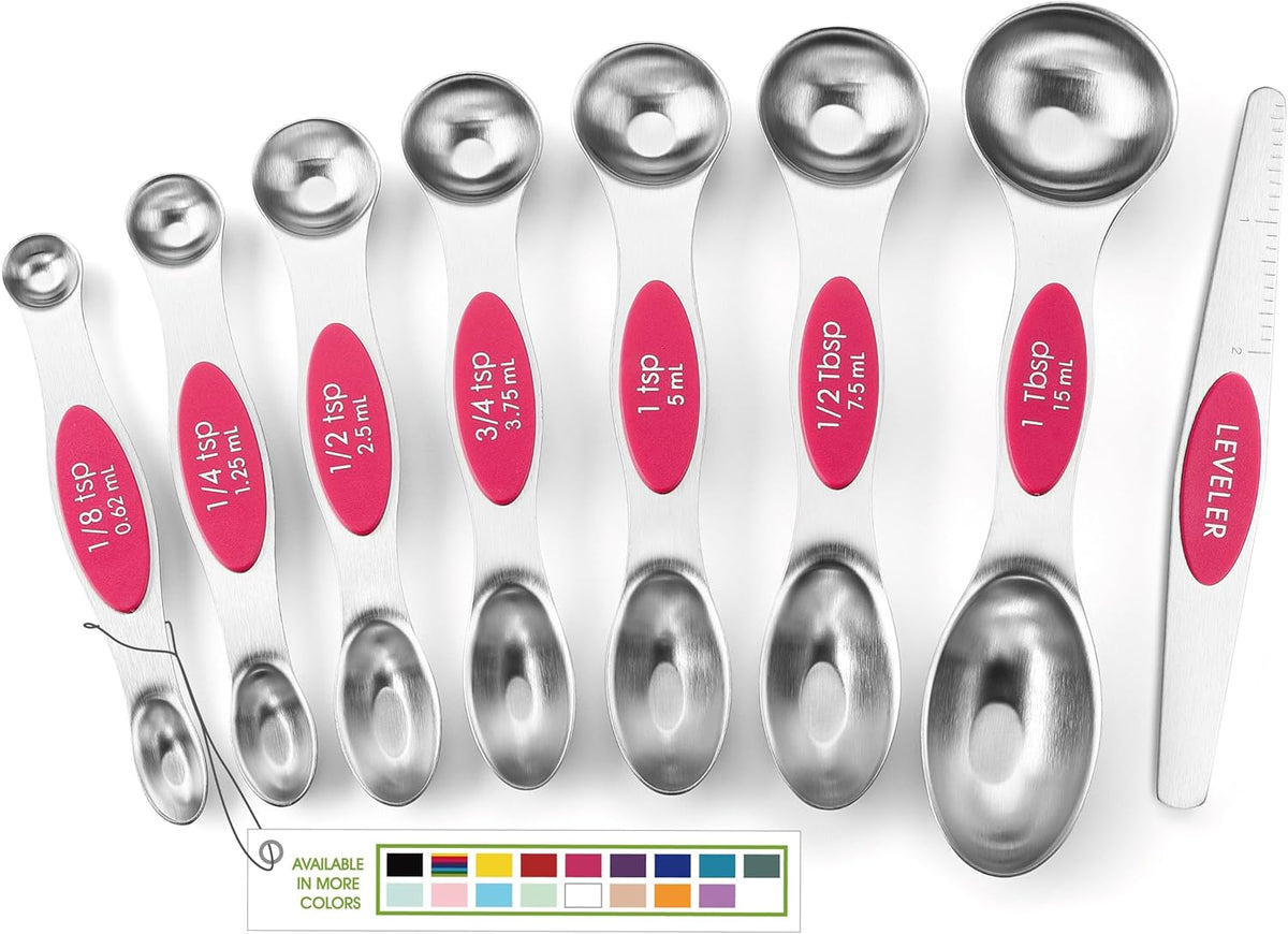 Stainless Steel Magnetic Measuring Spoons Set of 8, Black | Dual Sided Metal Teaspoon & Tablespoon Measuring Spoons with Leveler for Dry & Liquid Ingredients, Nesting, Dishwasher Safe