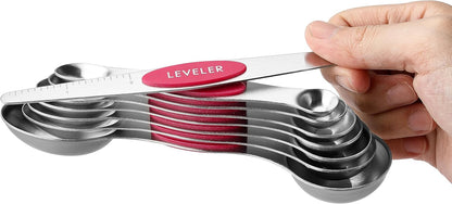 Stainless Steel Magnetic Measuring Spoons Set of 8, Black | Dual Sided Metal Teaspoon & Tablespoon Measuring Spoons with Leveler for Dry & Liquid Ingredients, Nesting, Dishwasher Safe