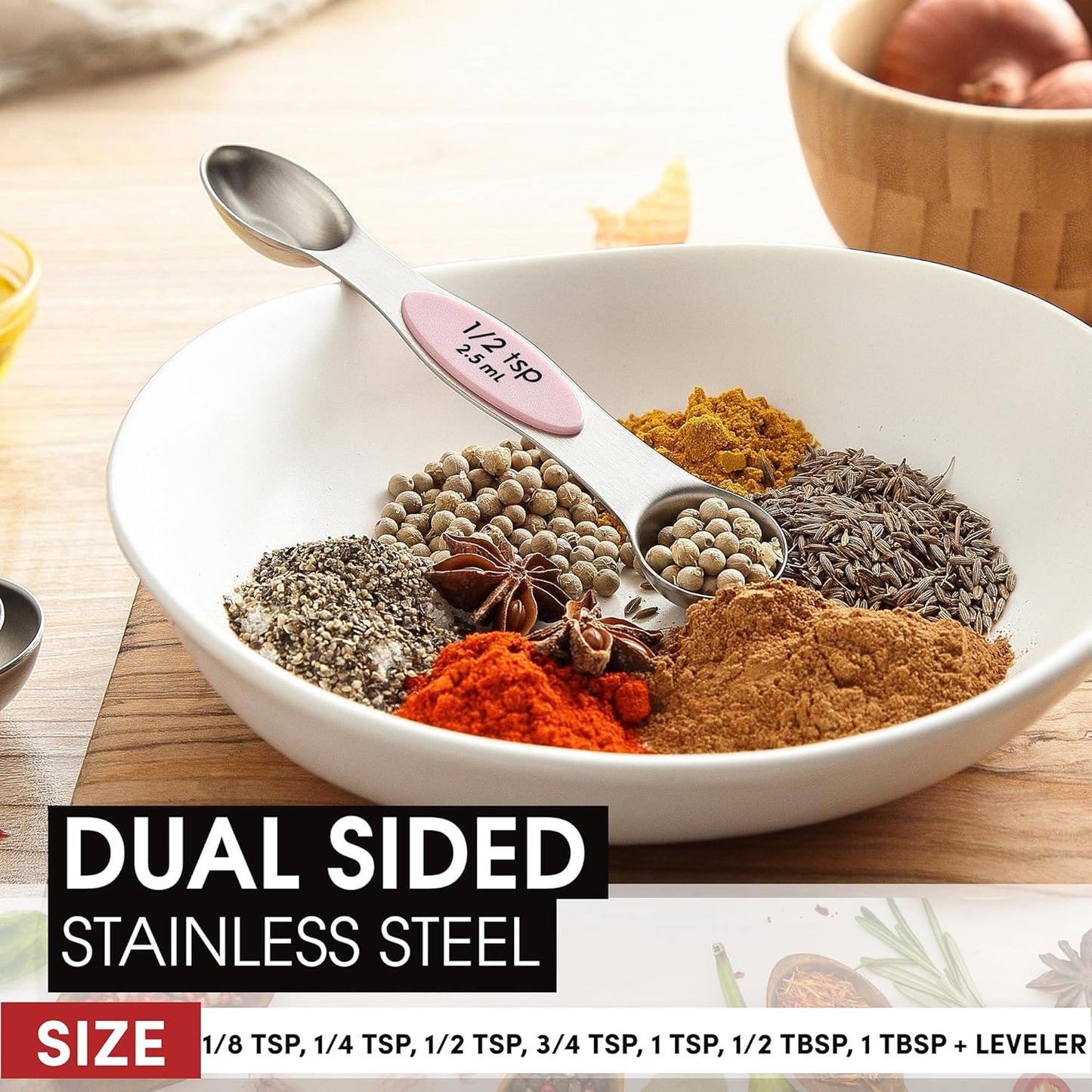 Stainless Steel Magnetic Measuring Spoons Set of 8, Black | Dual Sided Metal Teaspoon & Tablespoon Measuring Spoons with Leveler for Dry & Liquid Ingredients, Nesting, Dishwasher Safe