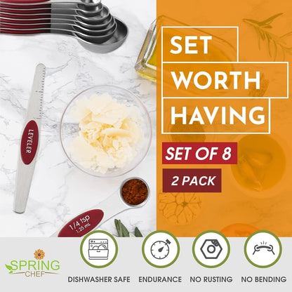 Stainless Steel Magnetic Measuring Spoons Set of 8, Black | Dual Sided Metal Teaspoon & Tablespoon Measuring Spoons with Leveler for Dry & Liquid Ingredients, Nesting, Dishwasher Safe