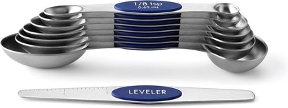 Stainless Steel Magnetic Measuring Spoons Set of 8, Black | Dual Sided Metal Teaspoon & Tablespoon Measuring Spoons with Leveler for Dry & Liquid Ingredients, Nesting, Dishwasher Safe