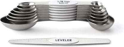 Stainless Steel Magnetic Measuring Spoons Set of 8, Black | Dual Sided Metal Teaspoon & Tablespoon Measuring Spoons with Leveler for Dry & Liquid Ingredients, Nesting, Dishwasher Safe