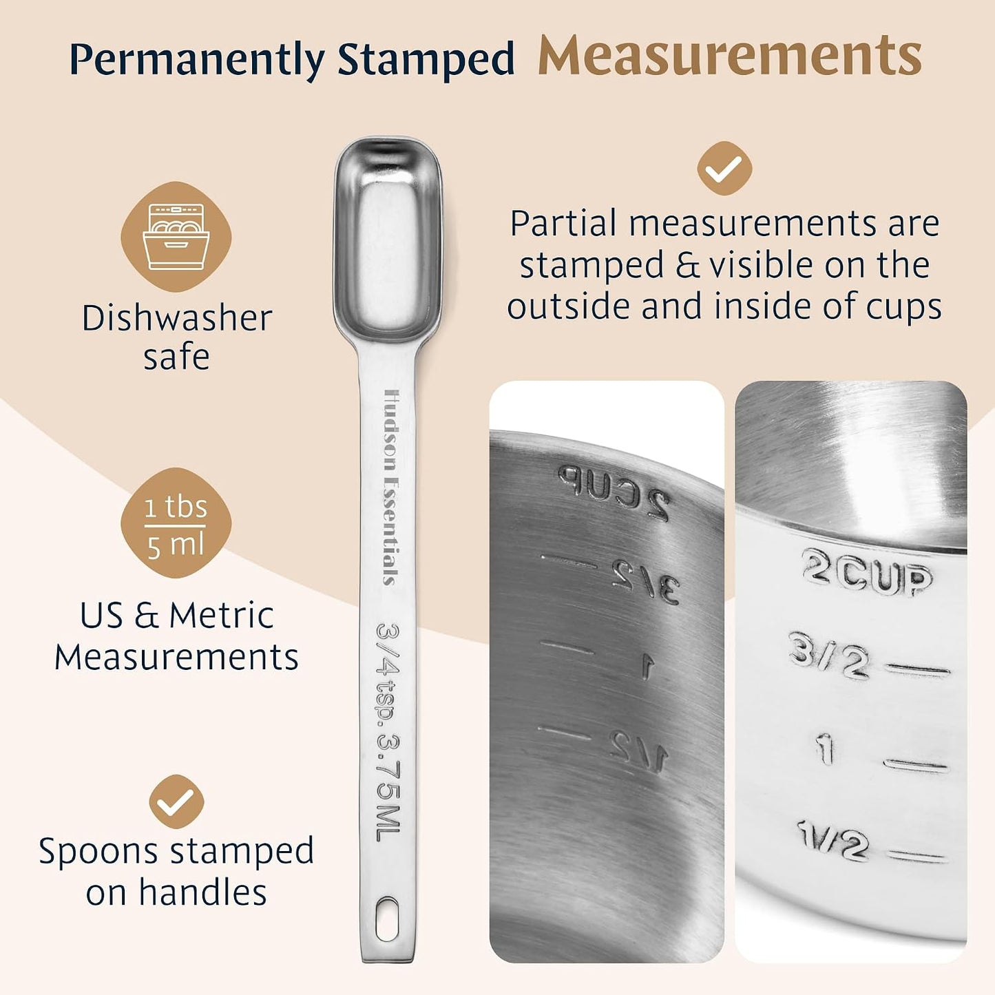 Stainless Steel Measuring Cups and Spoons Set (15 Piece Set)