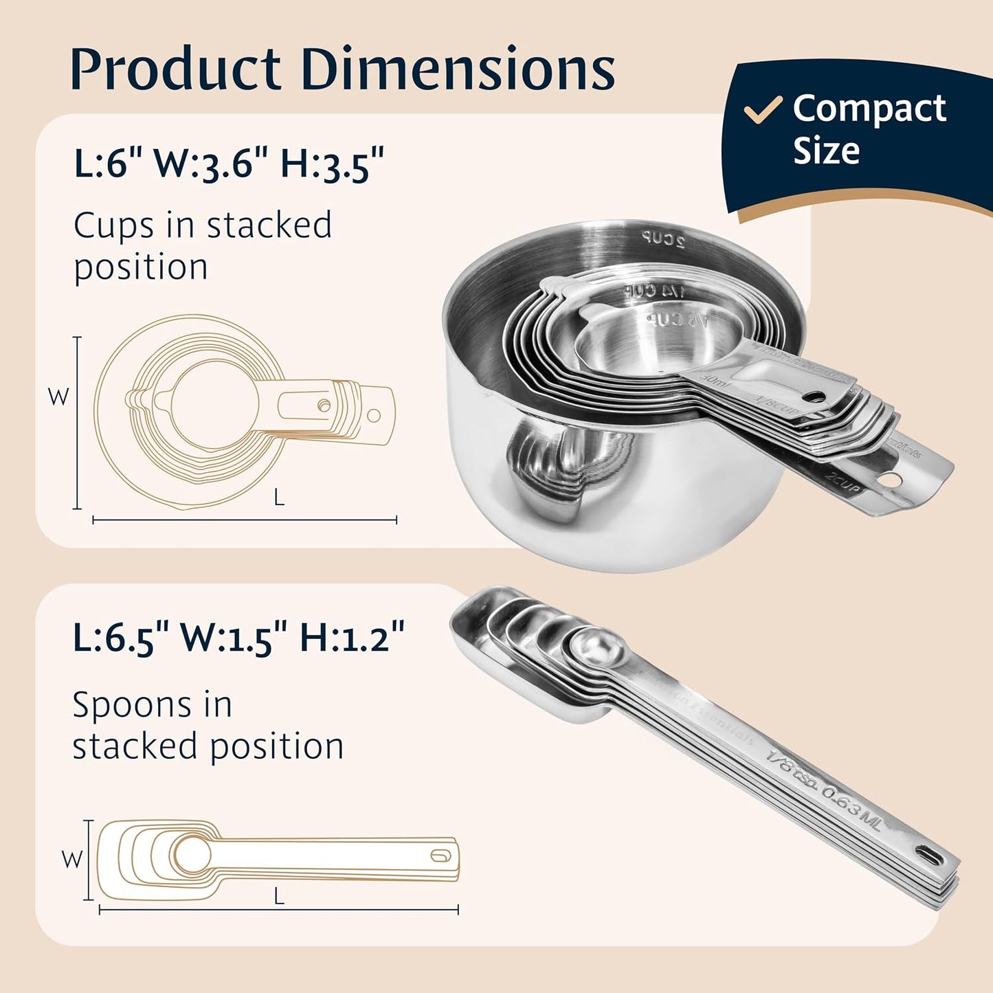 Stainless Steel Measuring Cups and Spoons Set (15 Piece Set)