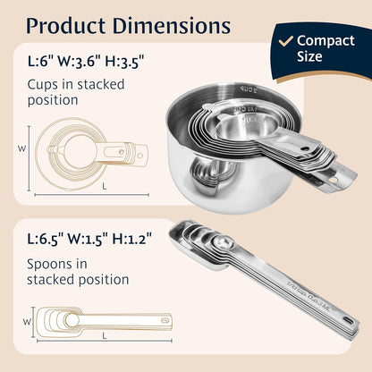 Stainless Steel Measuring Cups and Spoons Set (15 Piece Set)