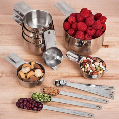 Stainless Steel Measuring Cups and Spoons Set (15 Piece Set)