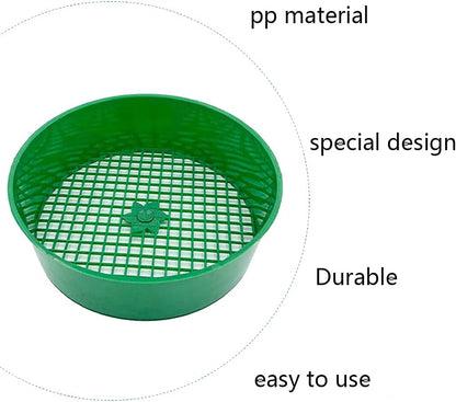 Green Round Garden Sieve Riddle Stone Sand Seedling Mesh Sieve Garden Tools For Compost Soil Stone Mesh Garden Tool Seed Sifting Sieve Planting Accessories Seed Sifting Sieve