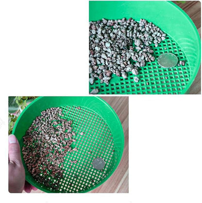 Green Round Garden Sieve Riddle Stone Sand Seedling Mesh Sieve Garden Tools For Compost Soil Stone Mesh Garden Tool Seed Sifting Sieve Planting Accessories Seed Sifting Sieve