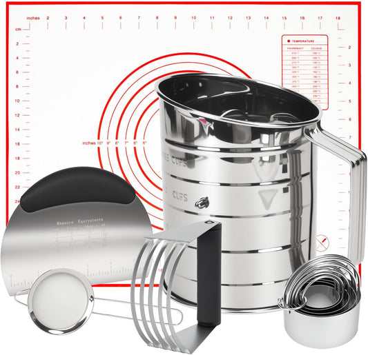 Baking Tool Kit: pastry cutter, flour sifter for baking, Bone-Shaped Biscuit Cutters, Dough Scraper,Baking Mat & Fine Mesh Strainer,Perfect for Making Cookies, Donuts & Pastries in Your Kitchen