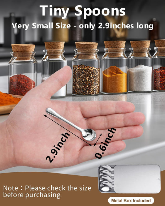 6PCS Tiny Spoons - Mini Stainless Steel Spoons 2.9 inch for Salt Jars Spice Jars, SUS 304 Food Grade Seasoning Spoon for Powder Spices, Pepper, Sugar, Coffee