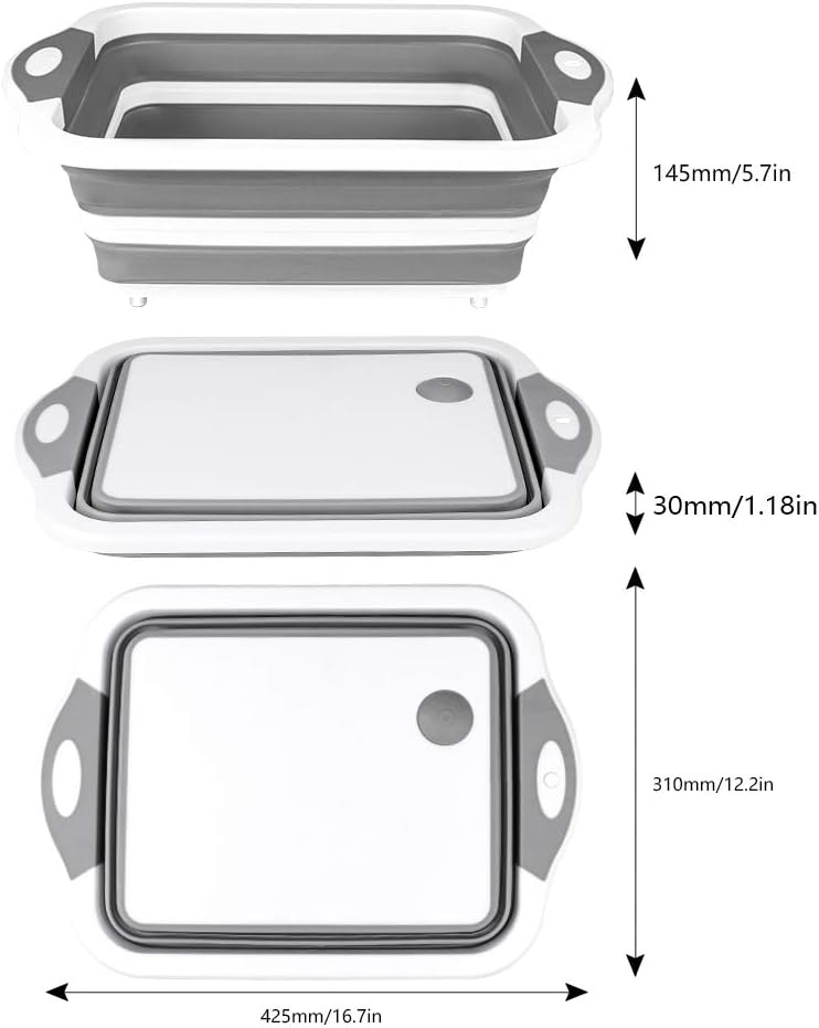 Collapsible Cutting Board - Foldable Multi-function Dish Tub - Washing and Draining Veggies Fruits Food Grade Sink Storage Basket(8.5 Quart) - New Kitchen and Camping Essentials(Knife Included)