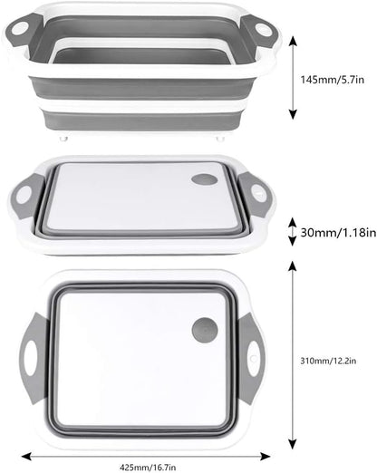 Collapsible Cutting Board - Foldable Multi-function Dish Tub - Washing and Draining Veggies Fruits Food Grade Sink Storage Basket(8.5 Quart) - New Kitchen and Camping Essentials(Knife Included)